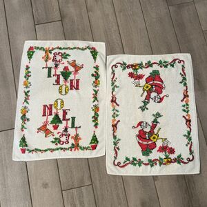 2 VTG Cannon Christmas Hand Towels Santa NOEL